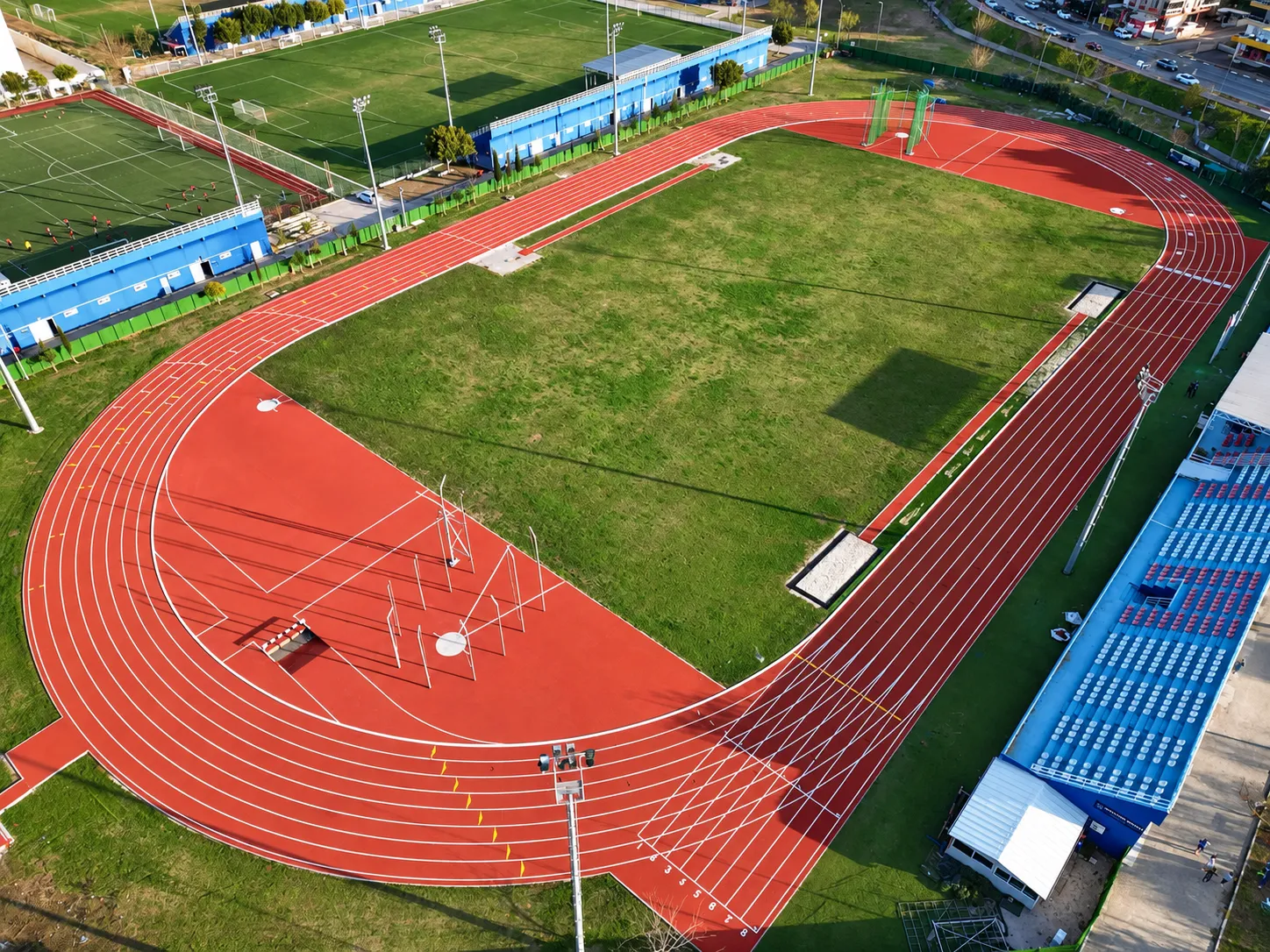 Aerial view of the athletics stadium and running track in Antalya